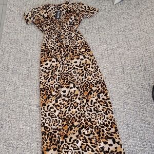 Boohoo Leopard Print Maxi Beach Kaftan Coverup Dress Xs